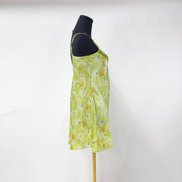 FLORAL SATIN GREEN DRESS SUMMER MINI DRESS - Picture 3 of 9